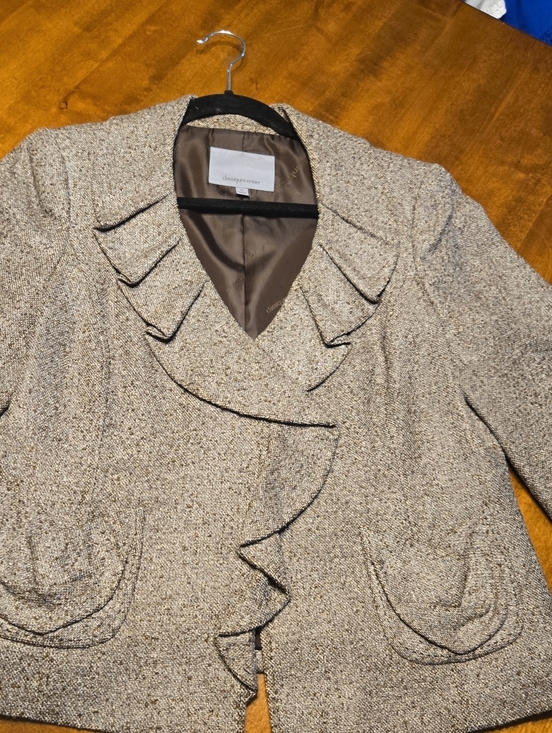 Classiques Entier Jackets & Blazers - Classiques Entier Brown Tweed Ruffle-Front Blazer